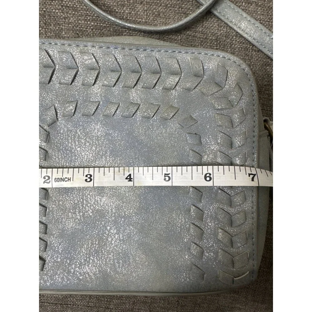 Maurices Light Blue Faux Leather Crossbody Handbag Purse Woven Detail Adj Strap - Picture 5 of 6